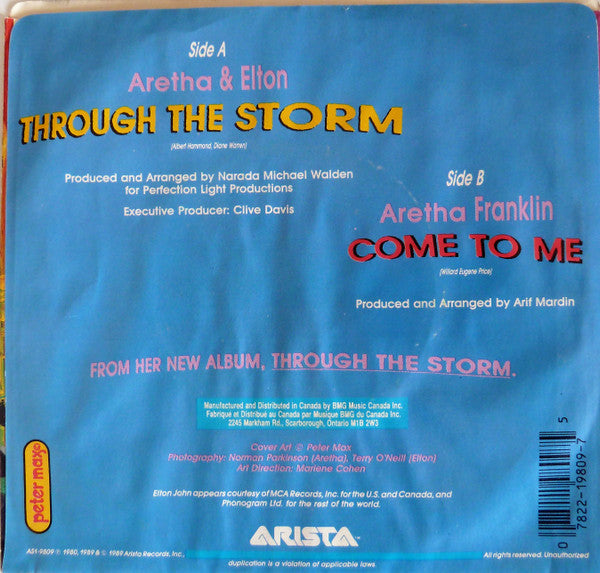 Aretha Franklin And Elton John : Through The Storm (7", Single)