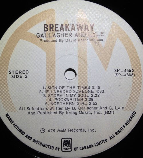 Gallagher And Lyle* : Breakaway (LP, Album)