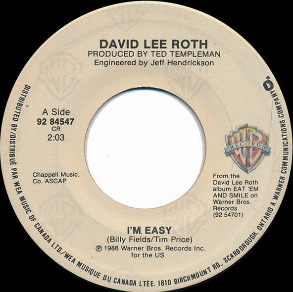 David Lee Roth : I'm Easy (7", Single)