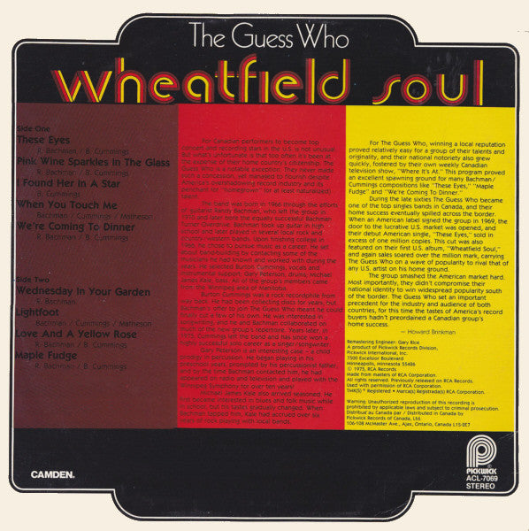 The Guess Who : Wheatfield Soul (LP, Album, RE)