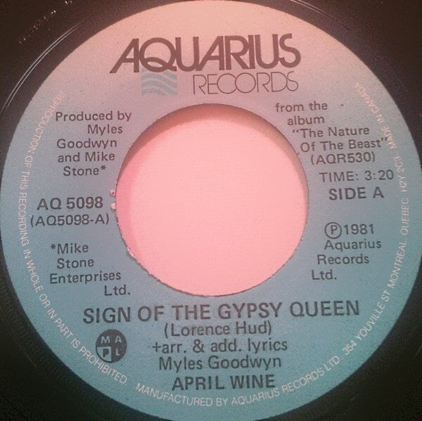 April Wine : Sign Of The Gypsy Queen (7", Single)
