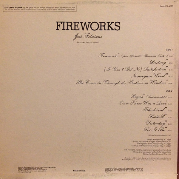 José Feliciano : Fireworks (LP, Album)