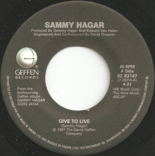 Sammy Hagar : Give To Live (7", Single)