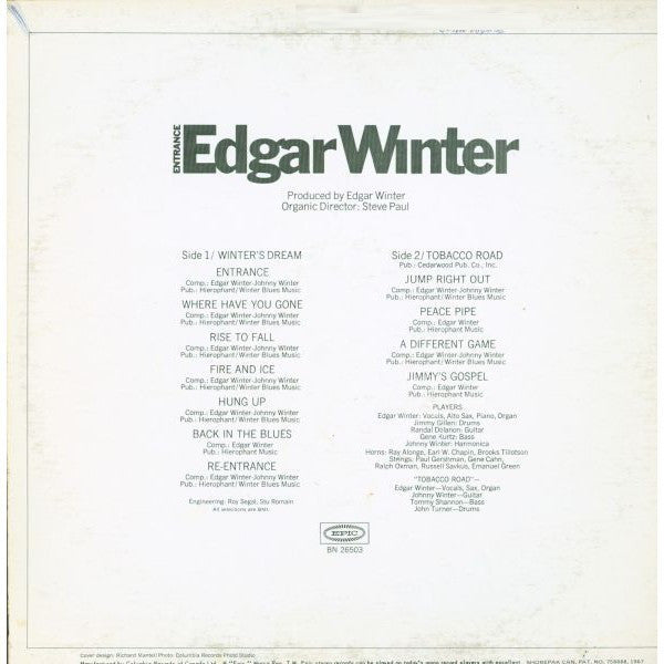 Edgar Winter : Entrance (LP, Album, RE)