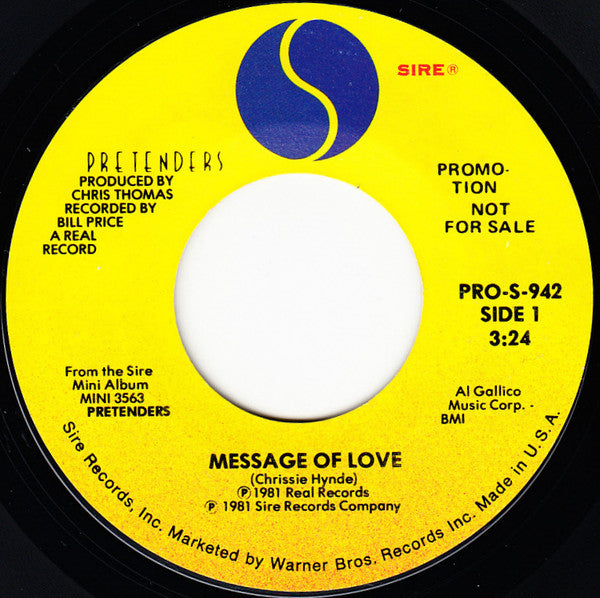 The Pretenders : Message Of Love (7", Promo)