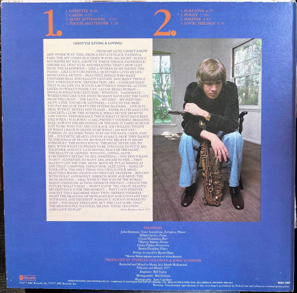 John Klemmer : Lifestyle (Living And Loving) (LP, Album)