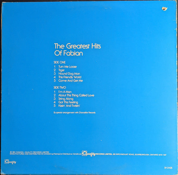 Fabian (6) : The Greatest Hits Of (LP, Comp)