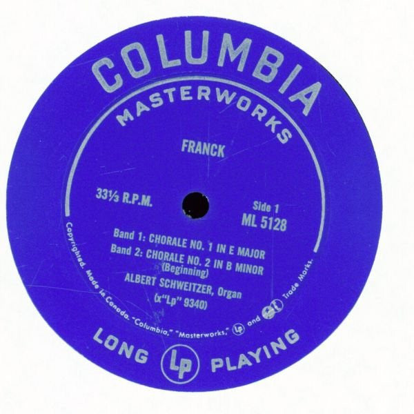 Albert Schweitzer / César Franck : Chorale No. 1 In E Major, Chorale No. 2 In B Minor, Chorale No. 3 In A Minor (LP, Album, Mono)
