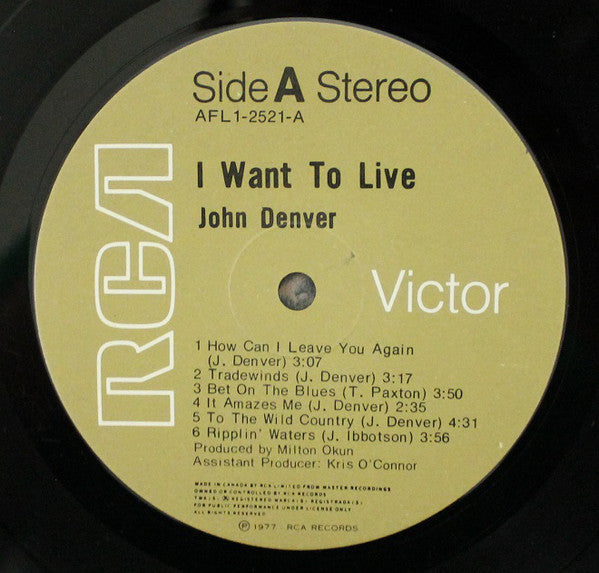 John Denver : I Want To Live (LP, Album)