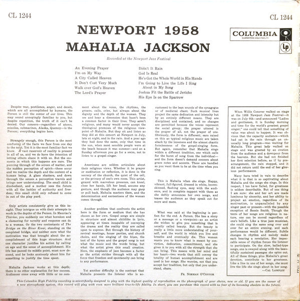 Mahalia Jackson : Newport 1958 (LP, Album, Mono)