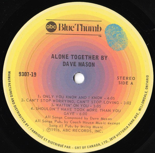 Dave Mason : Alone Together (LP, Album, RE)