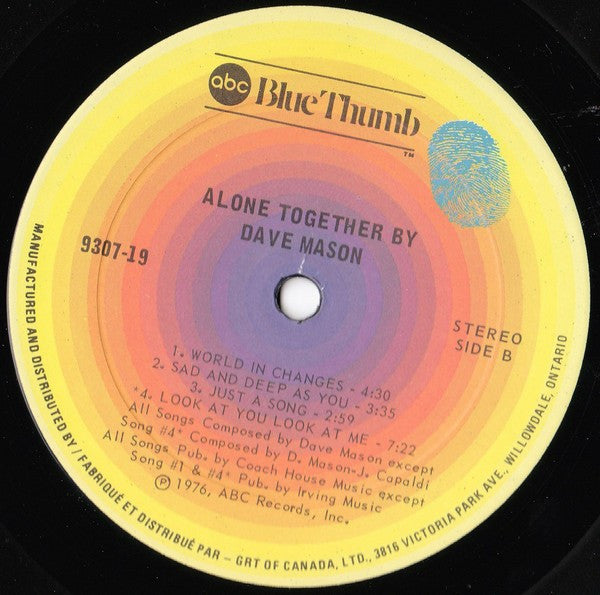 Dave Mason : Alone Together (LP, Album, RE)