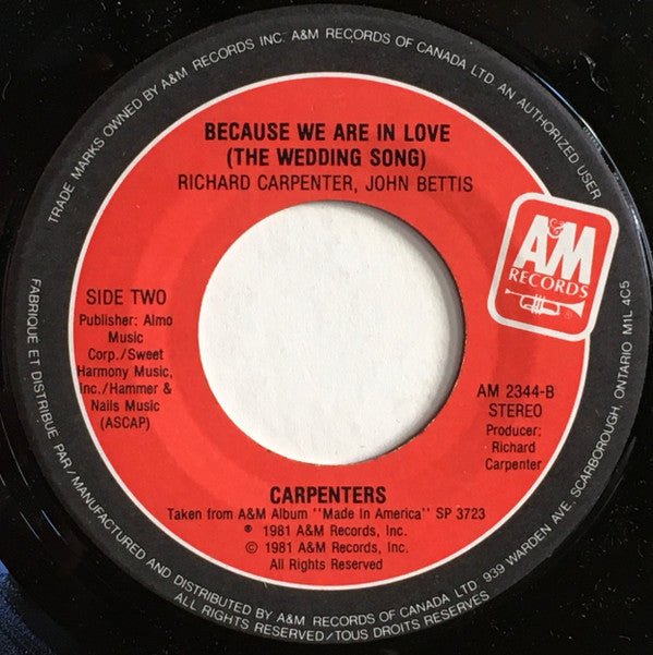 Carpenters : Touch Me When We're Dancing (7", Single)