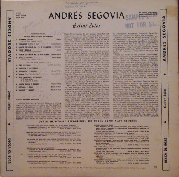 Andrés Segovia : Guitar Solos (LP)