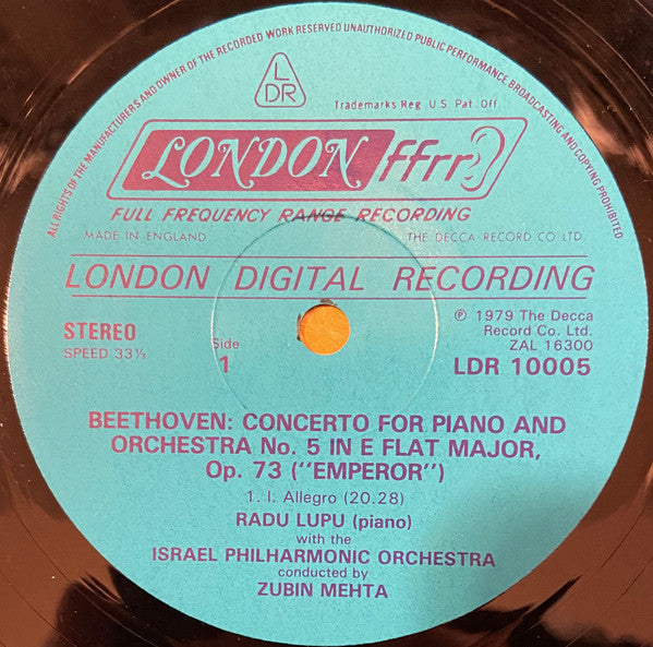 Zubin Mehta · Radu Lupu, Beethoven*, Israel Philharmonic Orchestra : Piano Concerto No. 5, 'Emperor' (LP)