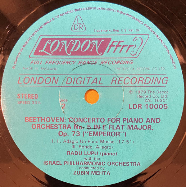 Zubin Mehta · Radu Lupu, Beethoven*, Israel Philharmonic Orchestra : Piano Concerto No. 5, 'Emperor' (LP)