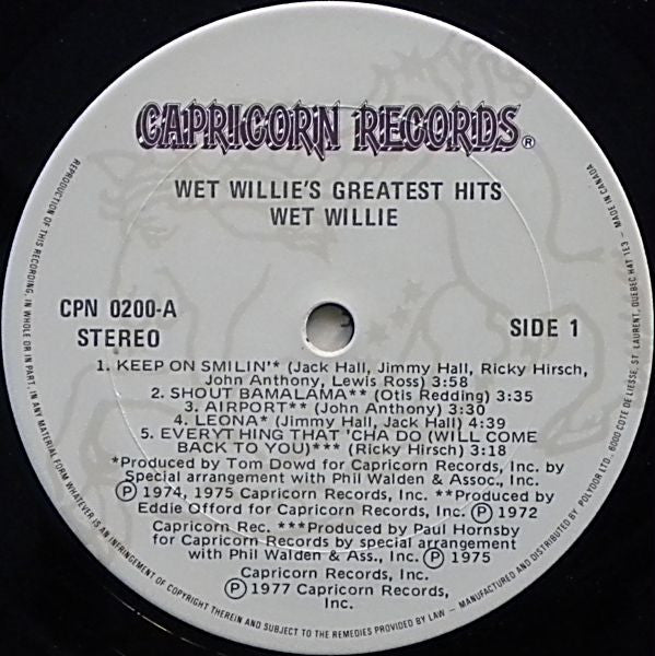 Wet Willie : Wet Willie Greatest Hits (LP, Comp)