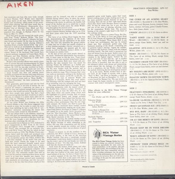 Fats Waller : Fractious Fingering (LP, Comp, Mono)