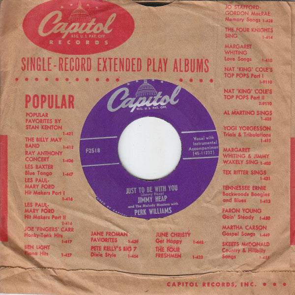 Jimmy Heap And The Melody Masters With Perk Williams : Release Me / Just To Be With You (7", Single, Scr)