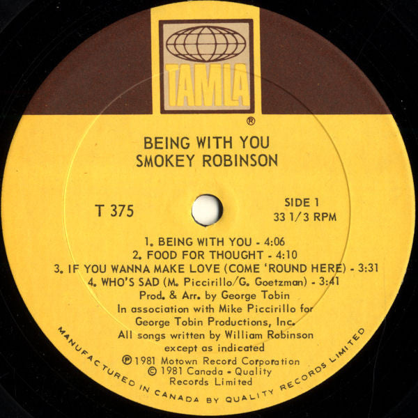 Smokey Robinson : Being With You (LP, Album)