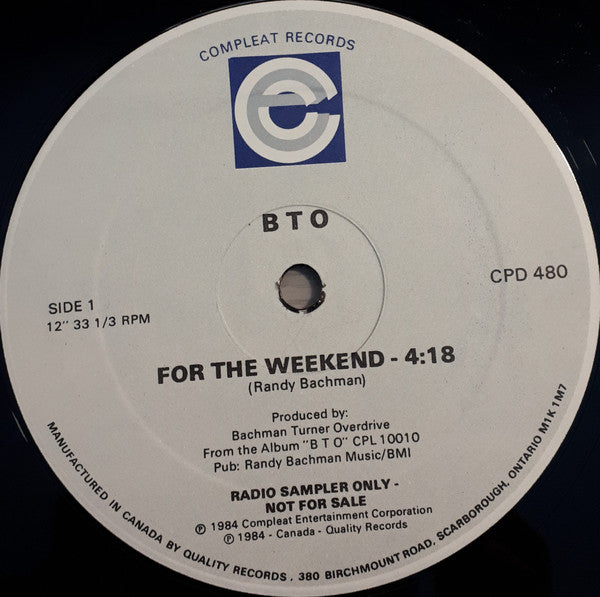 Bachman-Turner Overdrive : For The Weekend (12", Single, Promo)