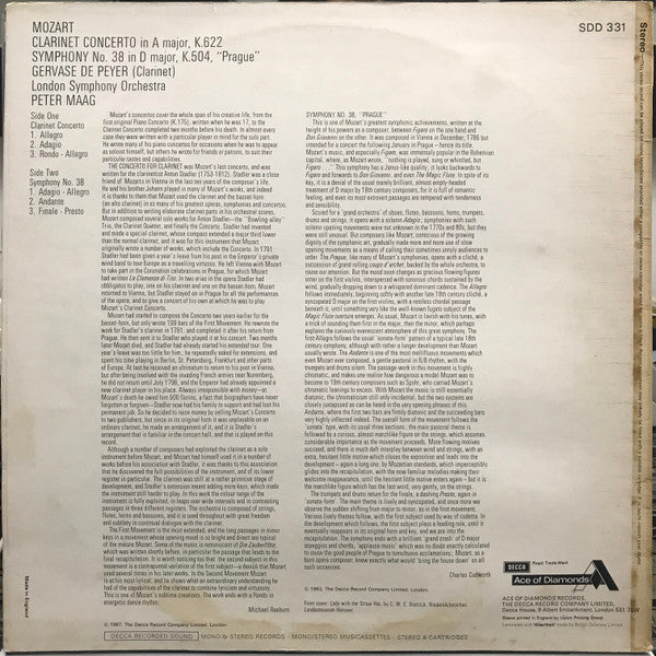 Wolfgang Amadeus Mozart – Gervase De Peyer, London Symphony Orchestra, Peter Maag : Clarinet Concerto / Symphony No. 38 "Prague" (LP, Comp)