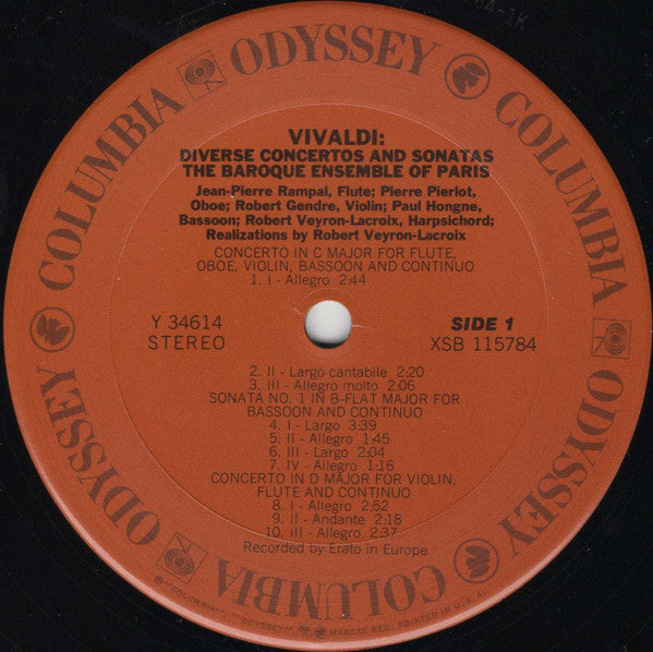 Antonio Vivaldi / Jean-Pierre Rampal, Pierre Pierlot, Robert Gendre, Paul Hongne, Robert Veyron-Lacroix : Diverse Concertos And Sonatas (LP)