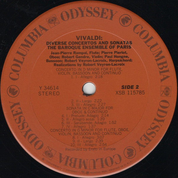 Antonio Vivaldi / Jean-Pierre Rampal, Pierre Pierlot, Robert Gendre, Paul Hongne, Robert Veyron-Lacroix : Diverse Concertos And Sonatas (LP)