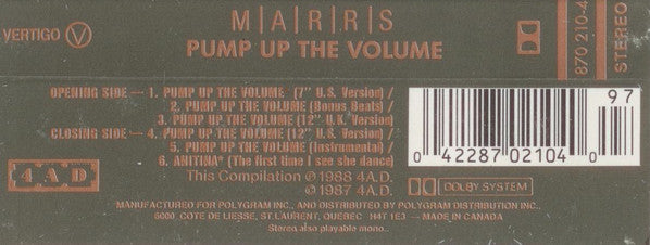 M|A|R|R|S : Pump Up The Volume (Cass, Dol)