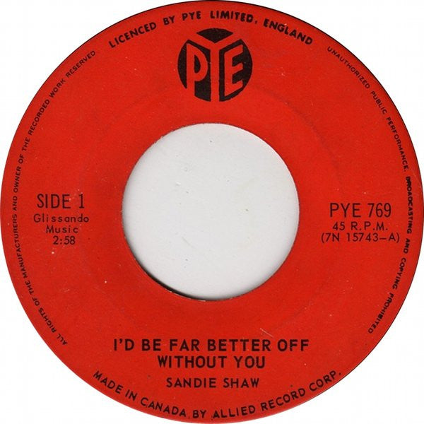 Sandie Shaw : I'd Be Far Better Off Without You (7", Single)