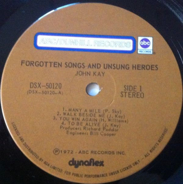John Kay : Forgotten Songs & Unsung Heroes (LP, Album, Gat)