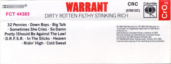 Warrant : Dirty Rotten Filthy Stinking Rich (Cass, Album, Club, Dol)