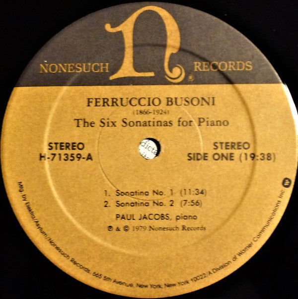 Ferruccio Busoni, Paul Jacobs (3) : The Six Sonatinas For Piano (LP)