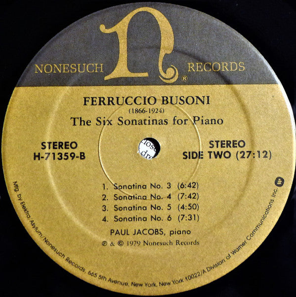 Ferruccio Busoni, Paul Jacobs (3) : The Six Sonatinas For Piano (LP)