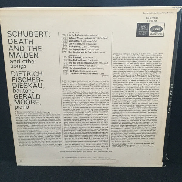 Franz Schubert / Dietrich Fischer-Dieskau : Death And The Maiden & Other Songs (LP, Album, RP)