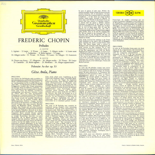 Frédéric Chopin, Géza Anda : 24 Preludes Op. 28 • Polonaise No. 6 Op. 53 (LP, RE)