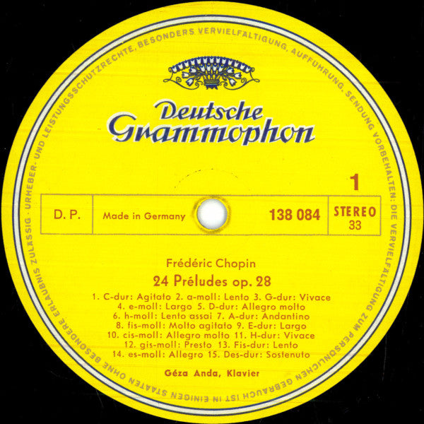 Frédéric Chopin, Géza Anda : 24 Preludes Op. 28 • Polonaise No. 6 Op. 53 (LP, RE)