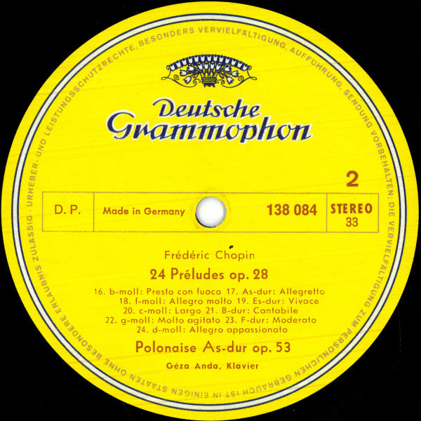 Frédéric Chopin, Géza Anda : 24 Preludes Op. 28 • Polonaise No. 6 Op. 53 (LP, RE)