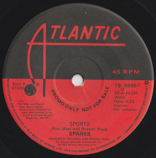 Sparks And Jane Wiedlin : Cool Places (7", Promo, Sol)