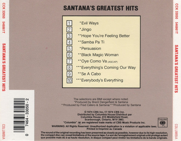 Santana : Santana's Greatest Hits (CD, Comp, Club, RE)