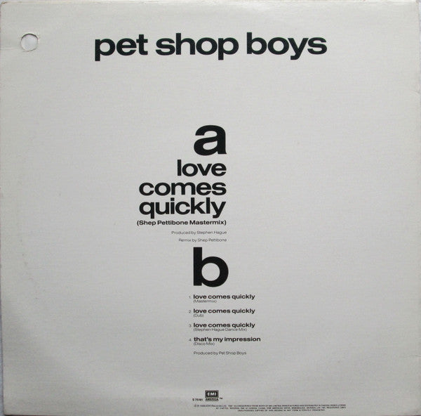Pet Shop Boys : Love Comes Quickly (12", Single)