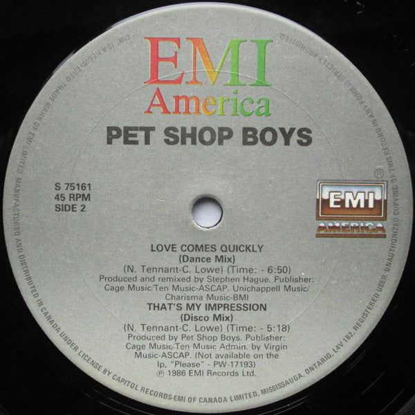 Pet Shop Boys : Love Comes Quickly (12", Single)