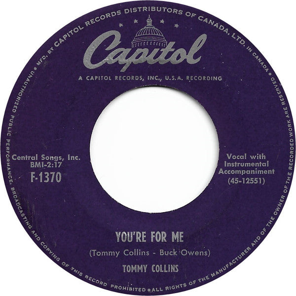 Tommy Collins : Whatcha Gonna Do Now / You're For Me (7", Single, Mono)