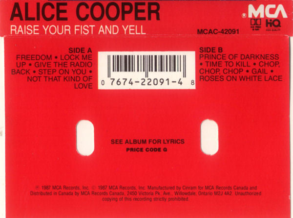 Alice Cooper (2) : Raise Your Fist And Yell (Cass, Album)