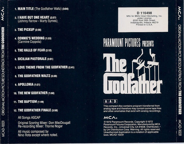 Nino Rota : The Godfather (CD, Album, Club)