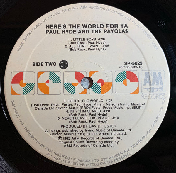 Paul Hyde And Payola$ : Here's The World For Ya (LP, Album, Cin)