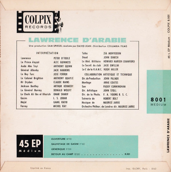 Maurice Jarre : Bande Originale Du Film Lawrence D'Arabie (7", EP)