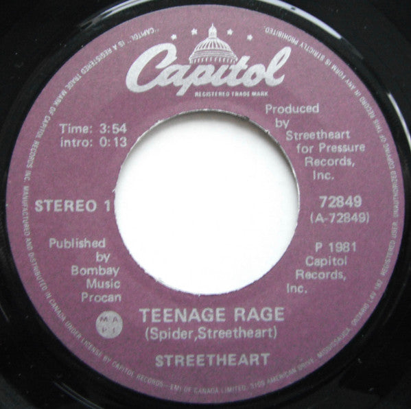 Streetheart : Teenage Rage (7", Single)
