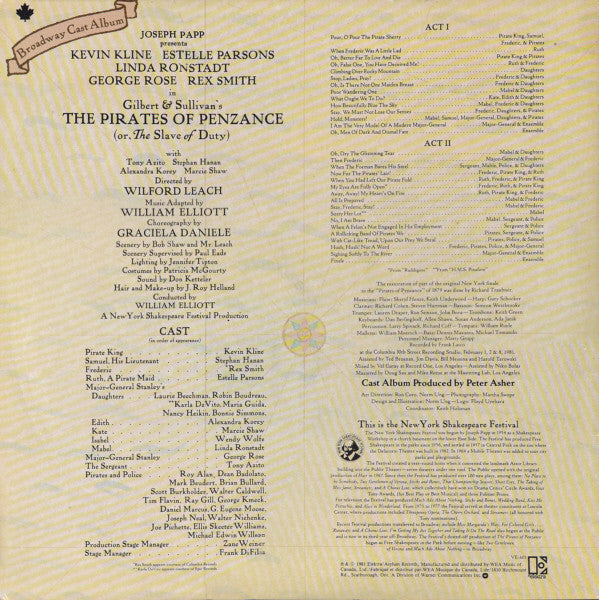 Various : Gilbert & Sullivan's The Pirates Of Penzance (Broadway Cast Recording) (2xLP, Album)