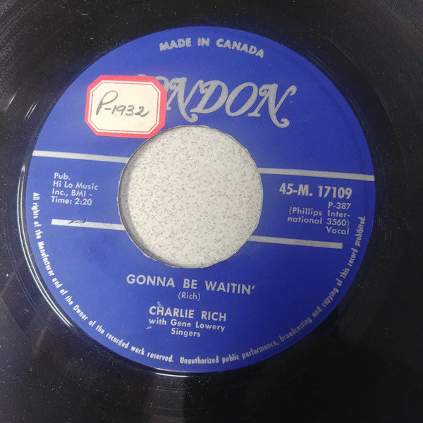 Charlie Rich : Gonna Be Waitin' / School Days (7", Single)